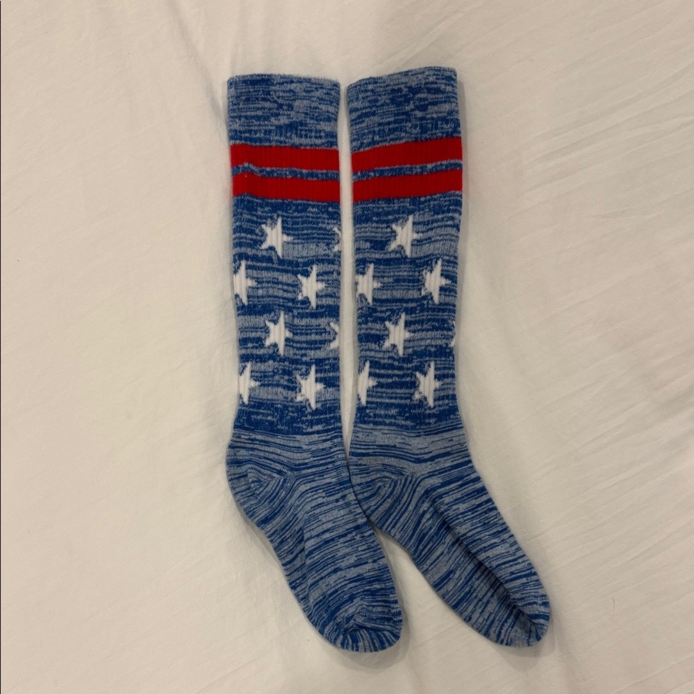 PINK Victoria's Secret Blue Socks with Red Stripes and White Stars